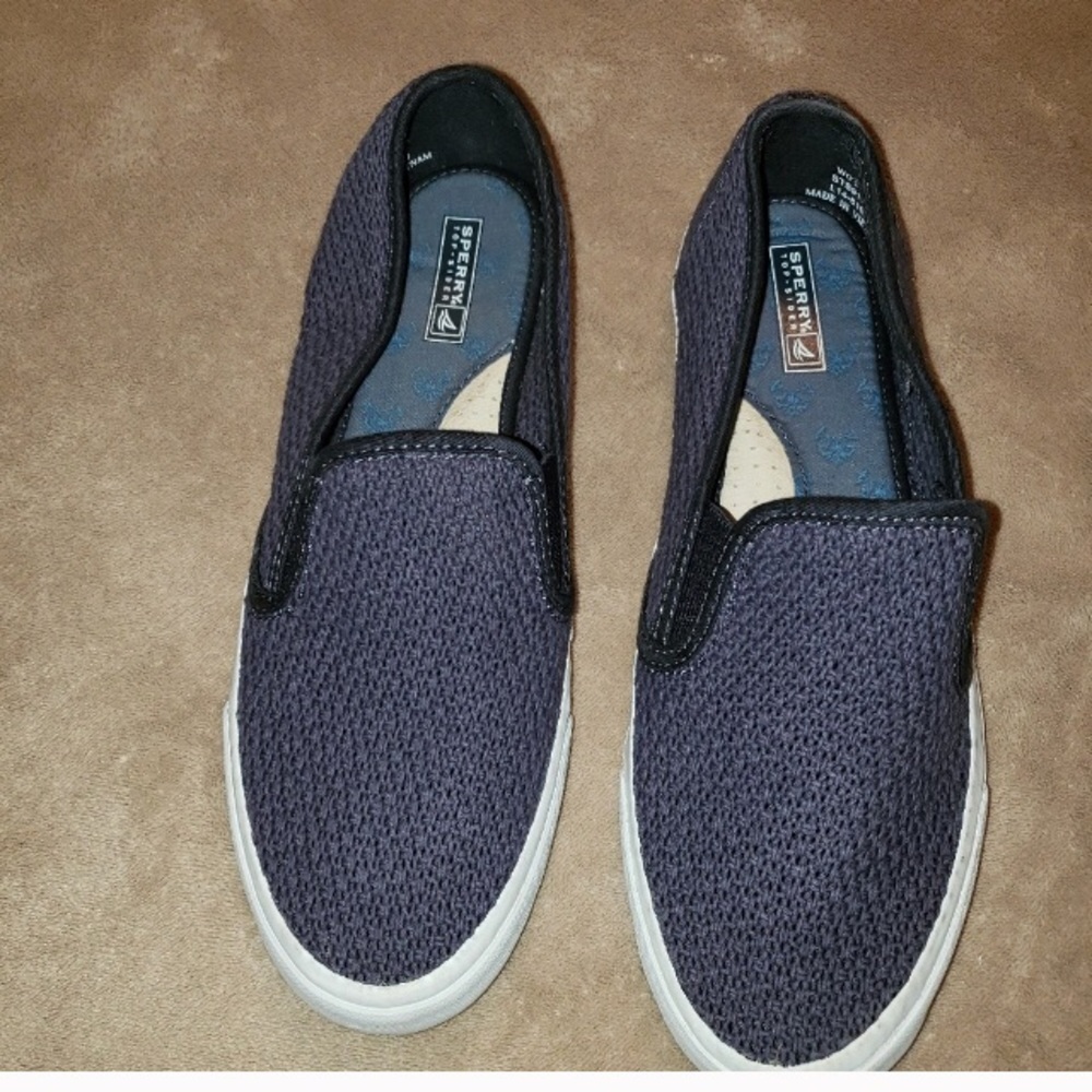 10 Sperry Navy woven stretchy SlipOn Sneaker
